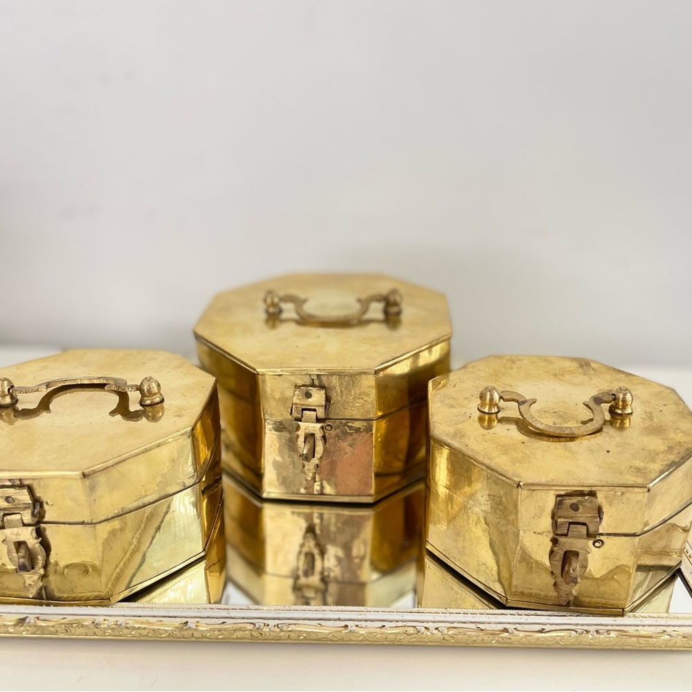 Vintage Brass Octagonal Boxes